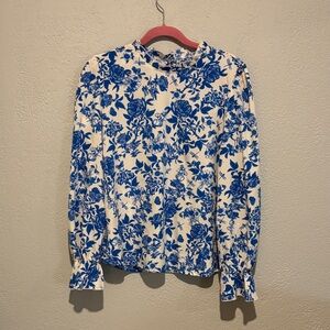 SHEIN Blue and White Floral Blouse
